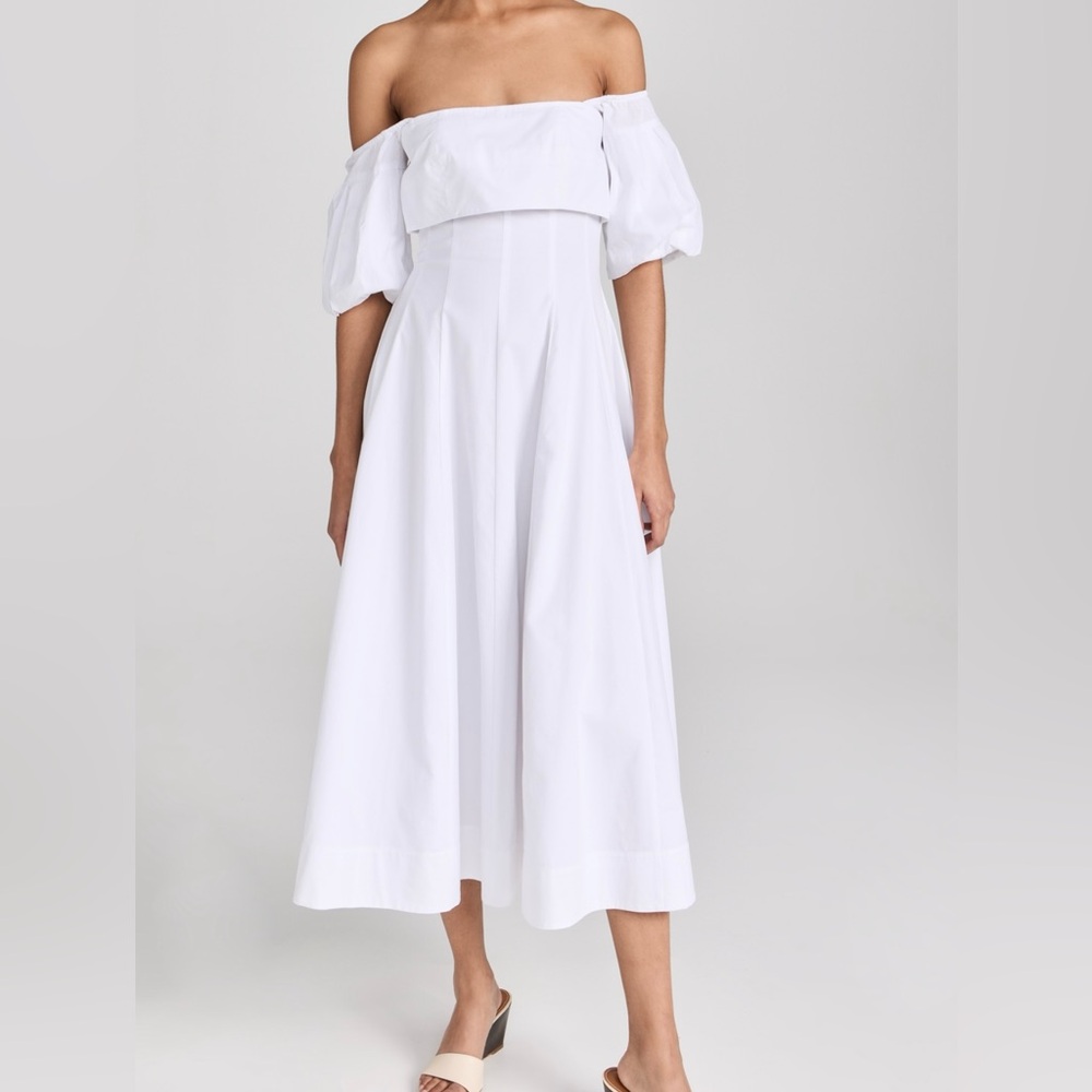 NWT STAUD Palermo White Midi Dress